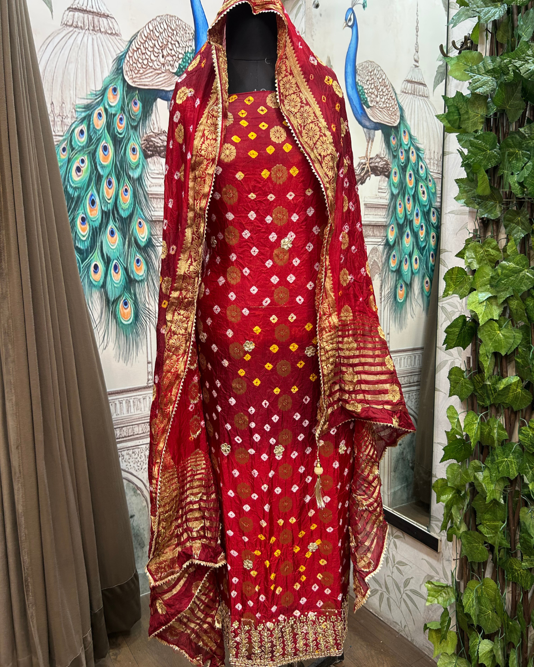 Red Bandhej Suit