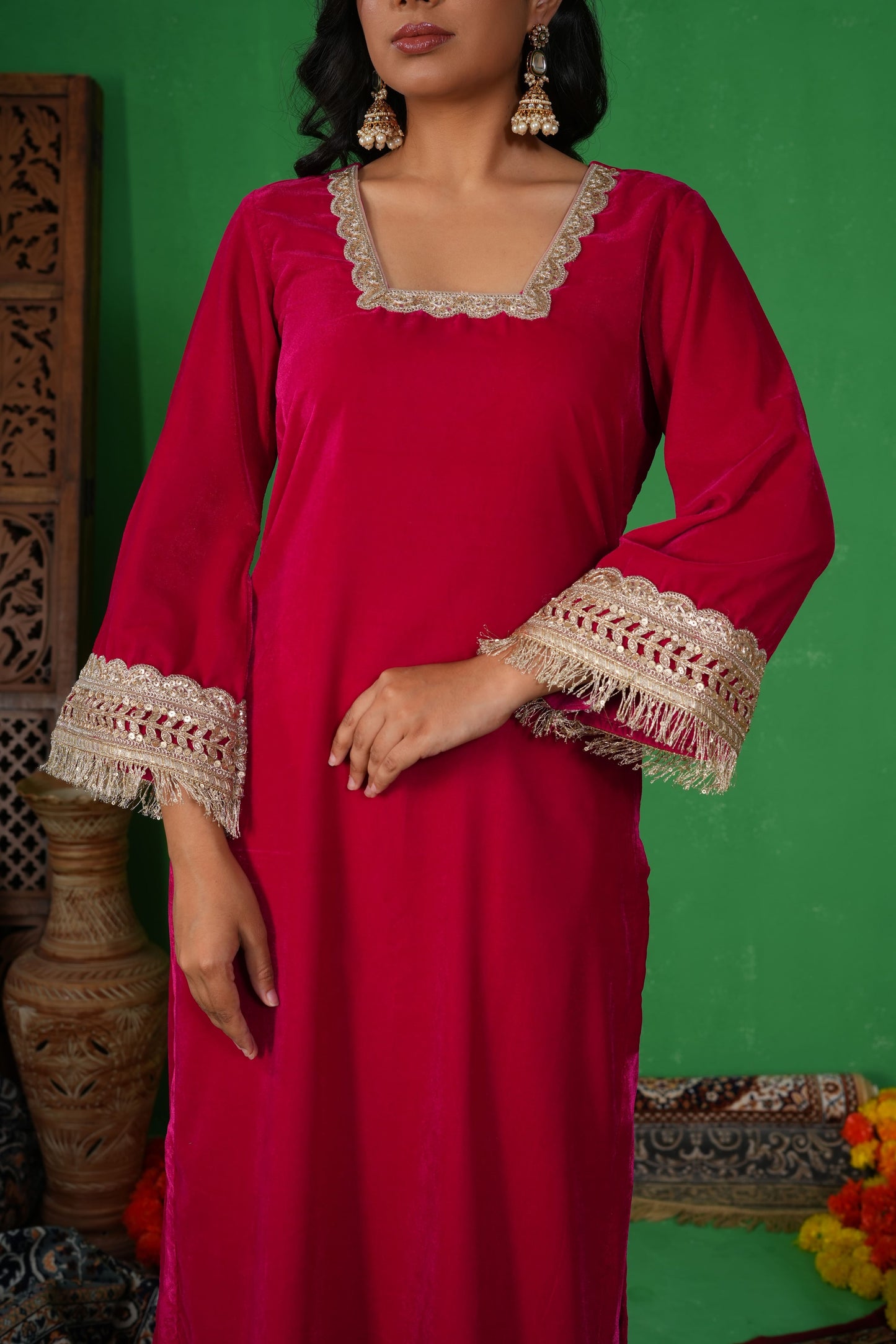 Gulabi Noor – Magenta Kurta Set with Teal Dupatta