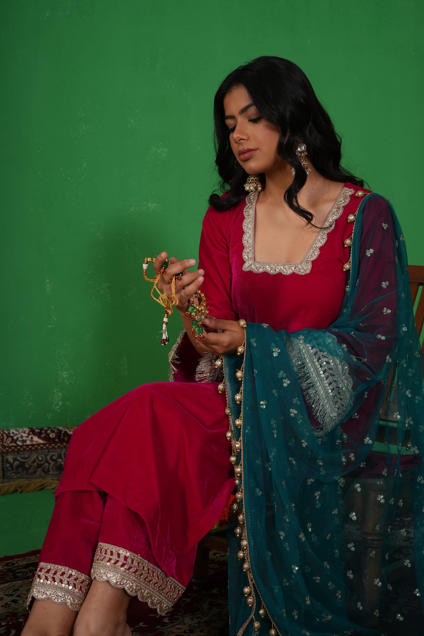 Gulabi Noor – Magenta Kurta Set with Teal Dupatta