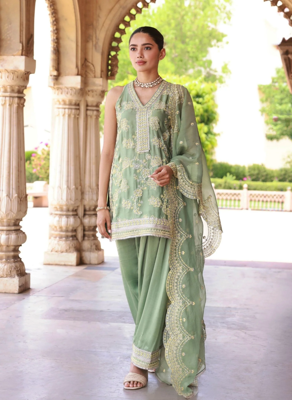 Jivara Bemberg Satin Sage Green Kurta Set