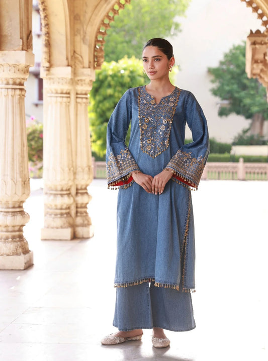 Rumei Supima Cotton Blue Kurta Set
