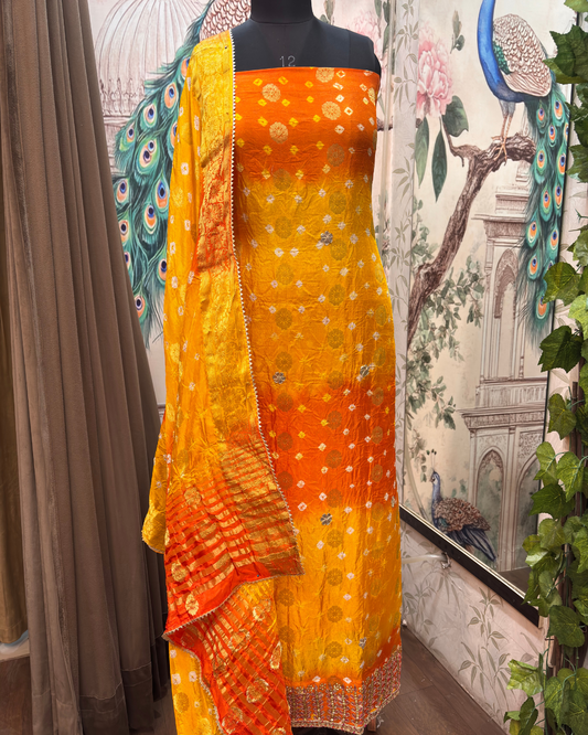 Yellow Bandhej Suit