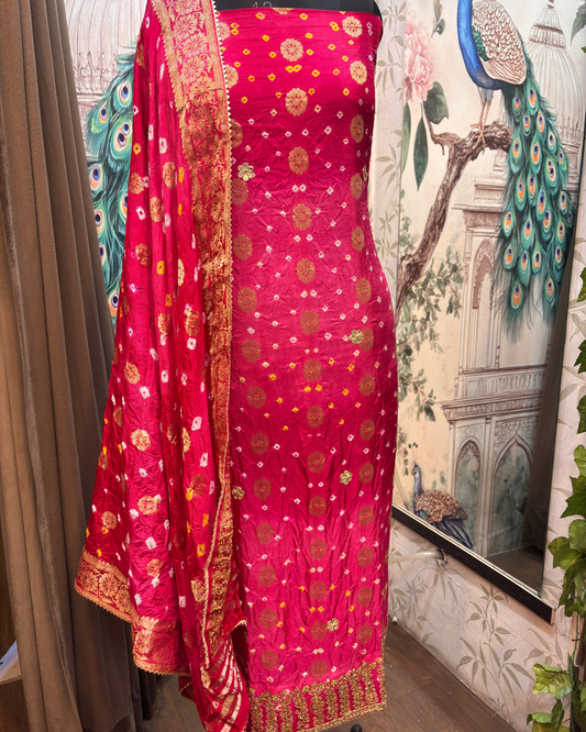 Dark Pink Bandhej Suit