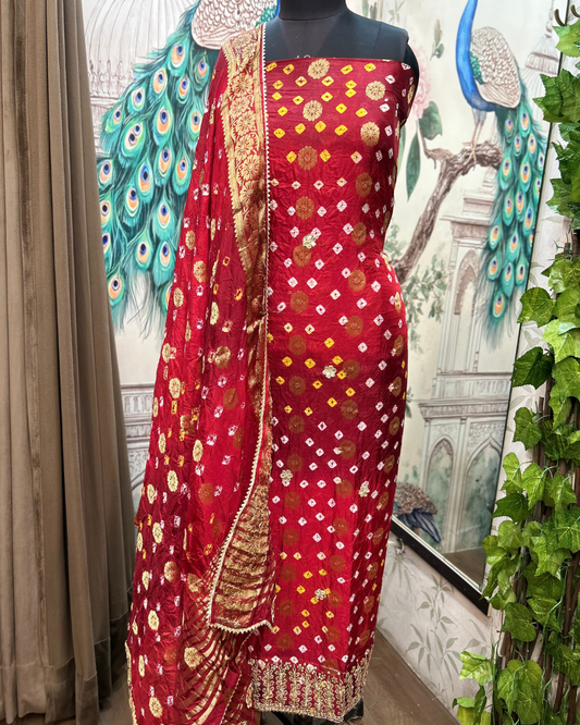Red Bandhej Suit