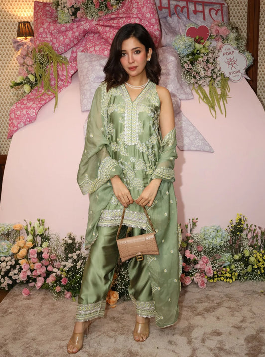 Jivara Bemberg Satin Sage Green Kurta Set