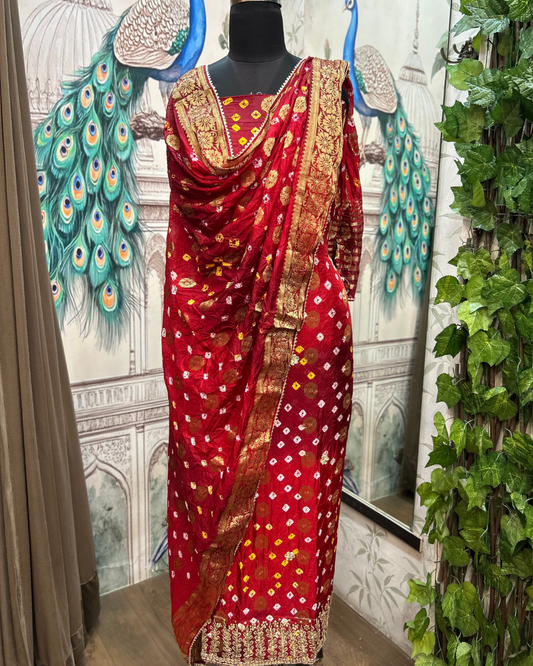 Red Bandhej Suit
