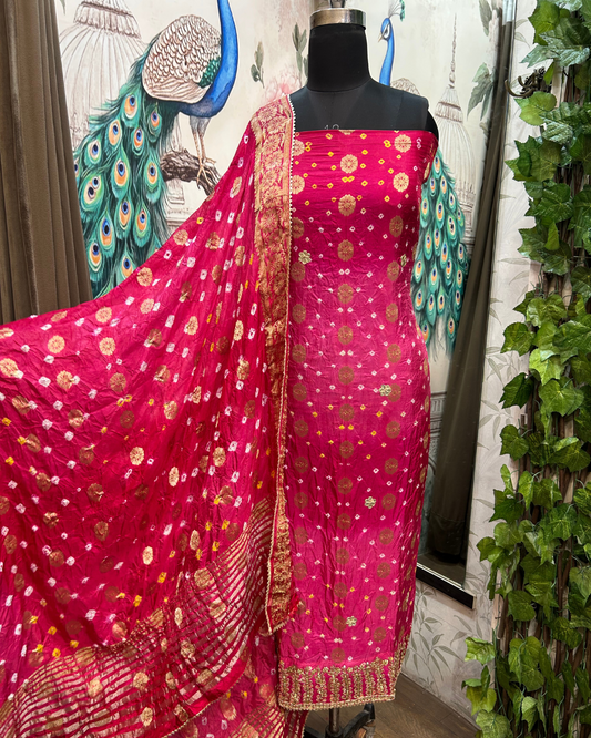 Dark Pink Bandhej Suit