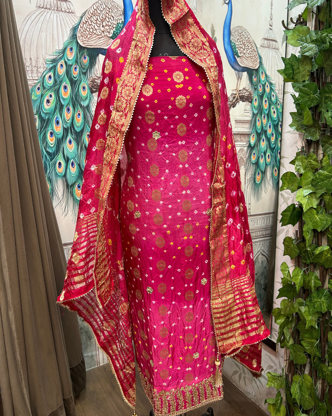 Dark Pink Bandhej Suit