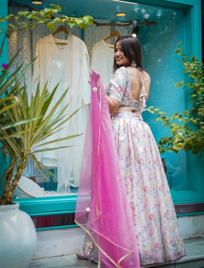Blush Pastel Floral Lehenga