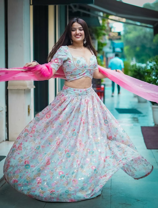 Blush Pastel Floral Lehenga