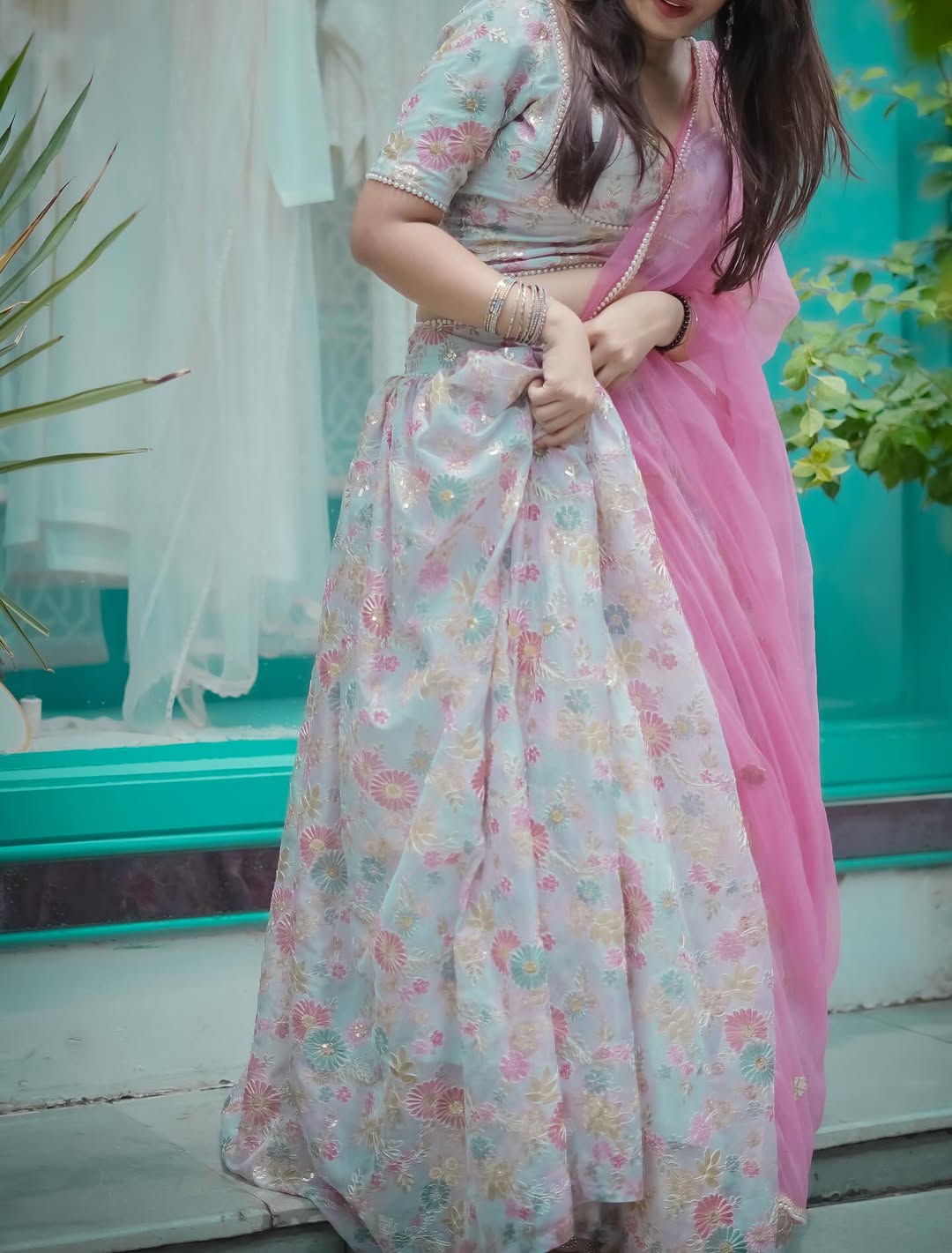 Blush Pastel Floral Lehenga