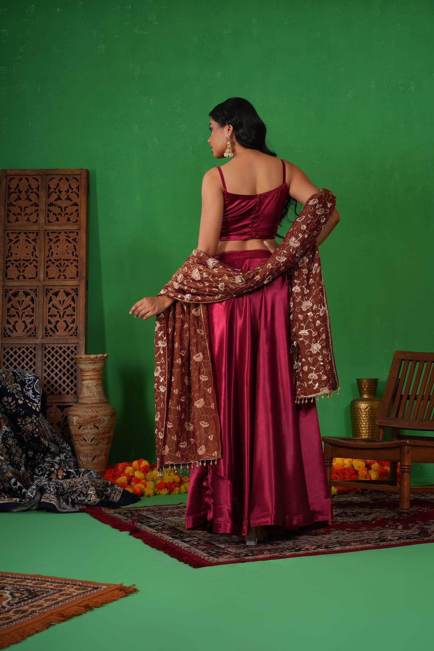 Deepmala – Deep Red Satin Co-ord Lehenga Set