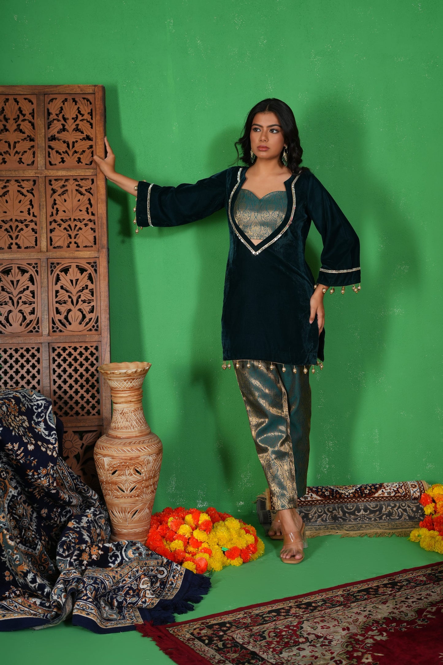 Meher – Green Velvet Co-ord Set