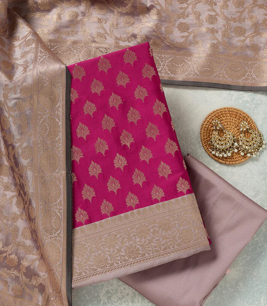Magenta Pink Zariwork (Gold) Banarasi Unstitched Salwar Suit