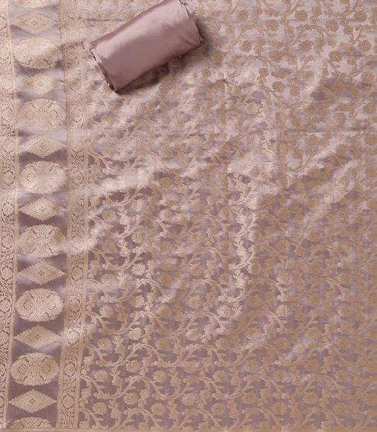 Magenta Pink Zariwork (Gold) Banarasi Unstitched Salwar Suit