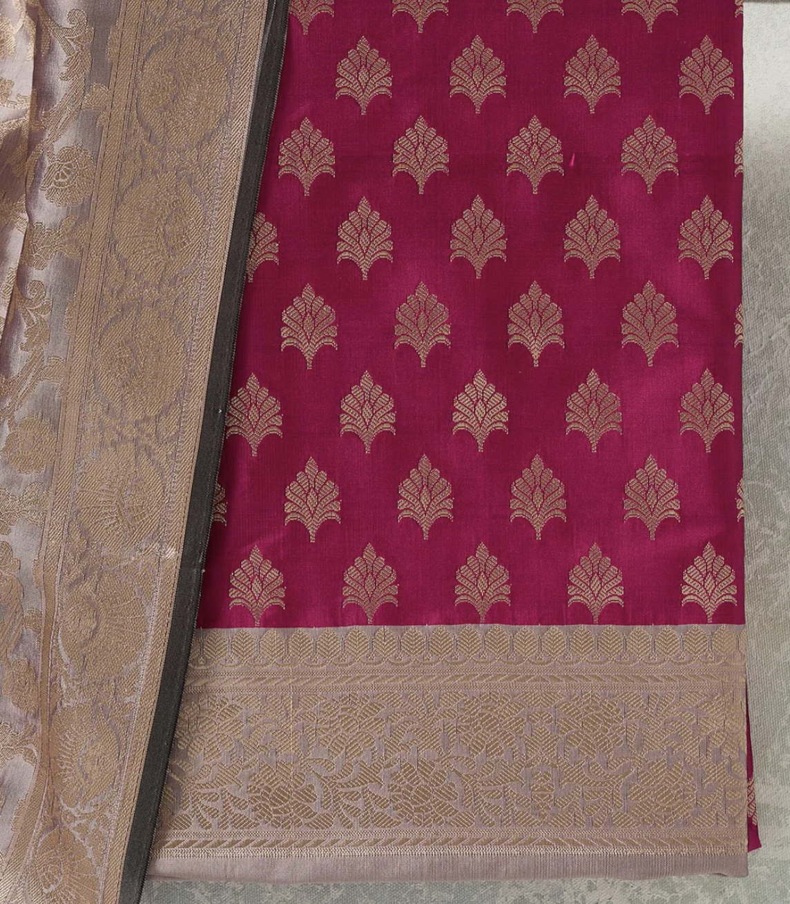 Magenta Pink Zariwork (Gold) Banarasi Unstitched Salwar Suit
