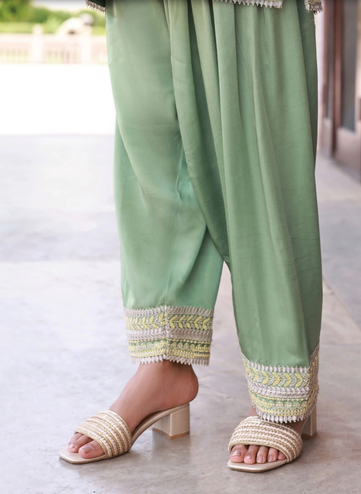 Jivara Bemberg Satin Sage Green Kurta Set
