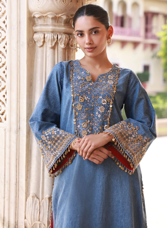 Rumei Supima Cotton Blue Kurta Set